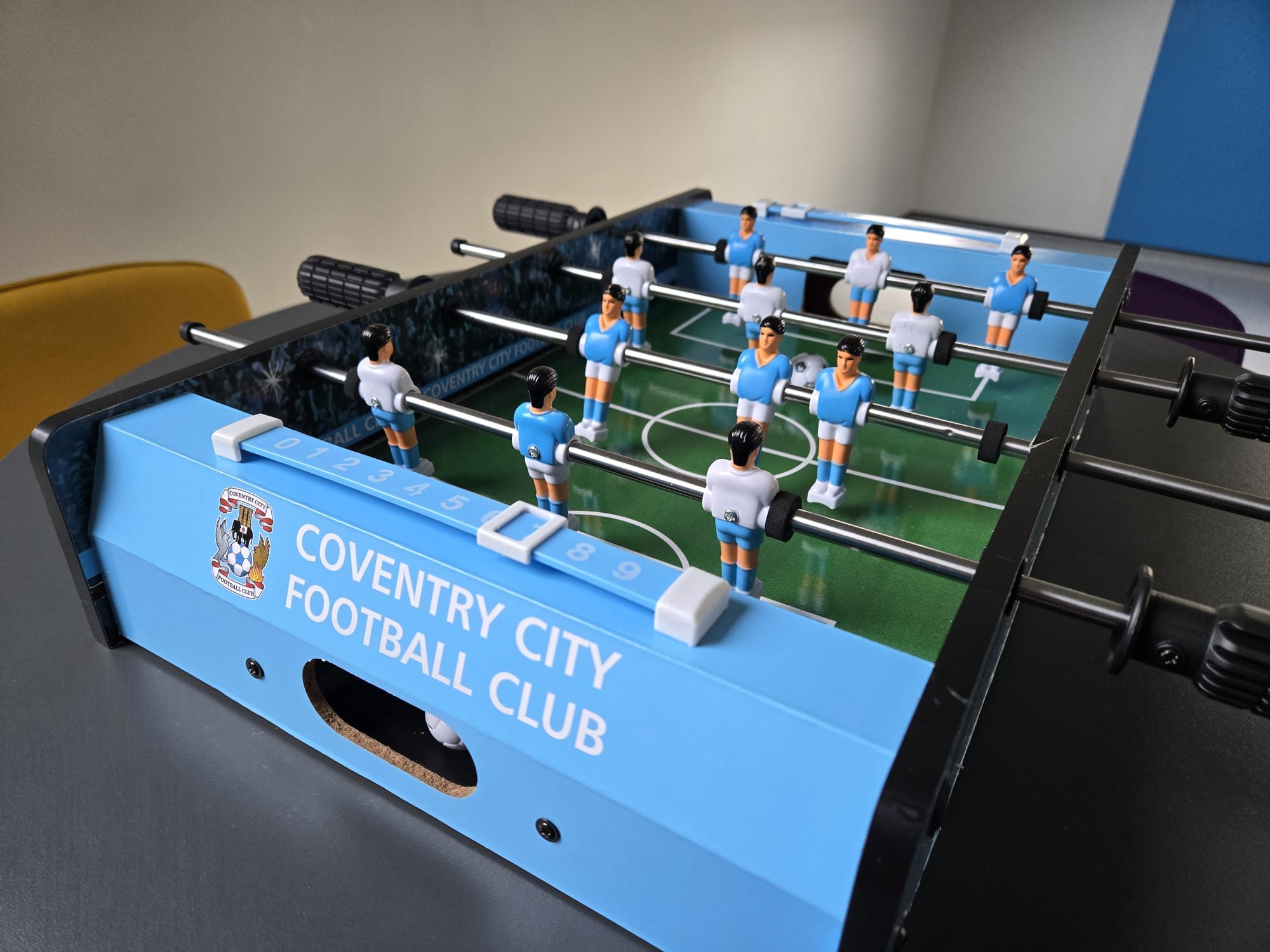 Coventry City Football Club branded foosball table at training ground